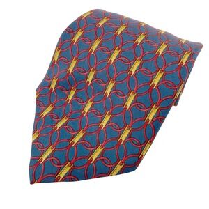 Brooks Brothers Makers Silk Tie Blue Red Gold Chain Link Pattern Men's